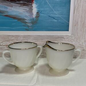 Vintage Fire King Creamer and Sugar Set with Gold Accents